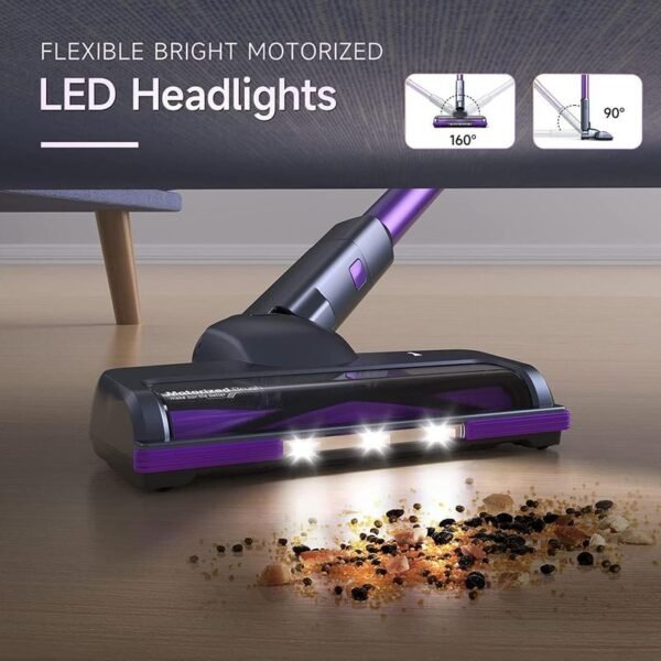 Lubluelu Cordless Vacuum Cleaner – 25KPa Powerful Suction, Self-Standing, for Pet Hair, Carpet & Hard Floors, Purple - Image 6