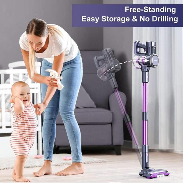 Lubluelu Cordless Vacuum Cleaner – 25KPa Powerful Suction, Self-Standing, for Pet Hair, Carpet & Hard Floors, Purple - Image 2